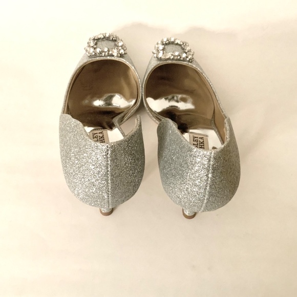 Badgley Mischka Fabia II Kitten Heels Crystal Buckle Pointed Toe Silver Shoes 7 - Picture 15 of 16